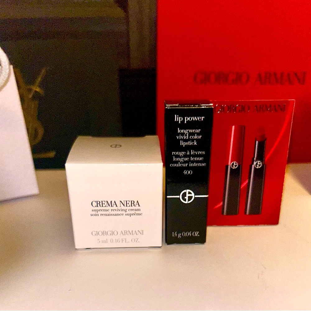 Giorgio Armani lipstick and moisturizer